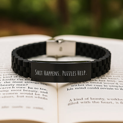 Funny Puzzle Gifts for Men Birthday, Glide lock Clasp Bracelet with Funny Quote, Shit Happens Puzzles Help, Adjustable Puzzle Bracelet for Friends, Family, Coworkers - Image 2