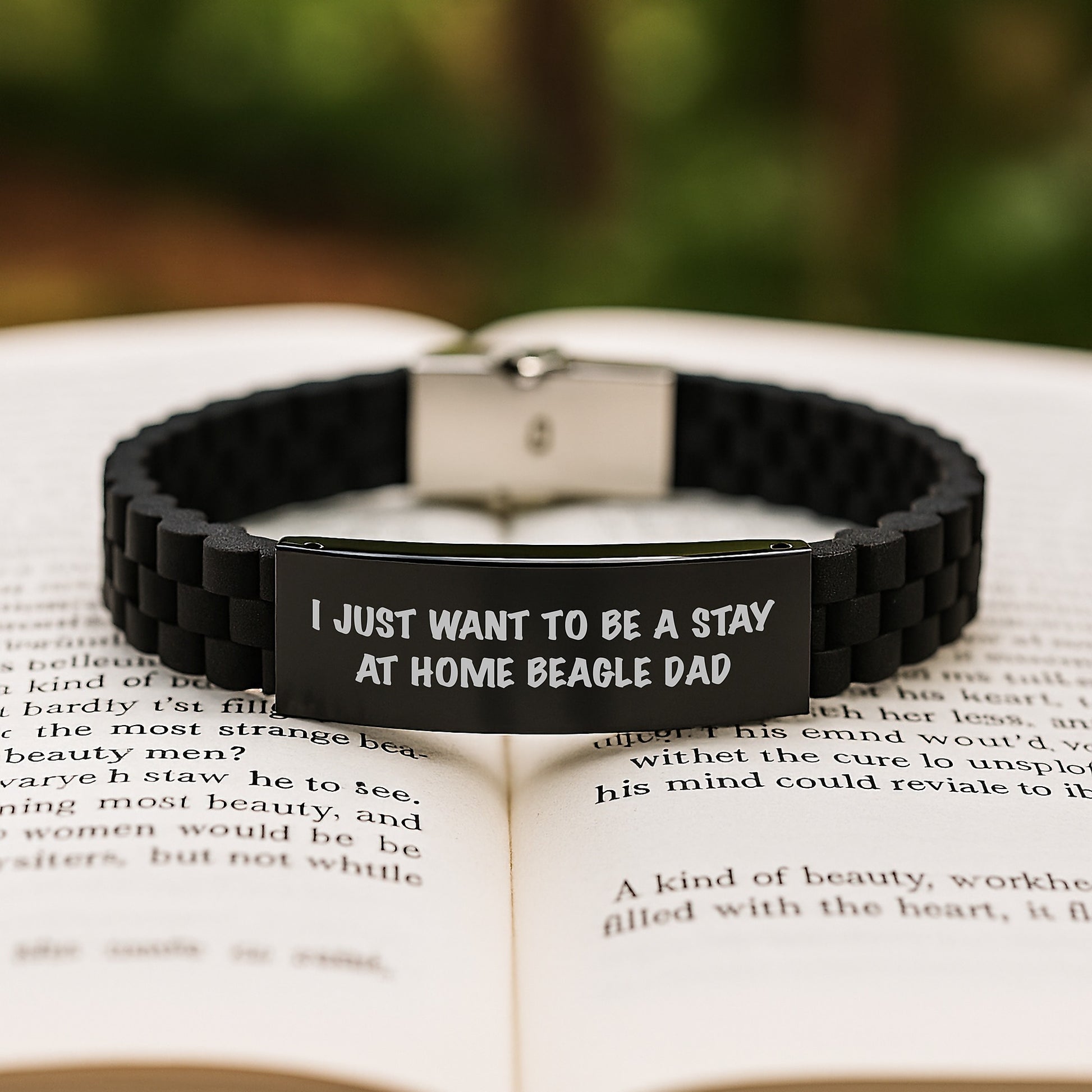 Funny Beagle Dog Gifts for Men from Dad - Glide lock Clasp Adjustable Black Stainless Steel Silicone Bracelet for Graduation - Image 2