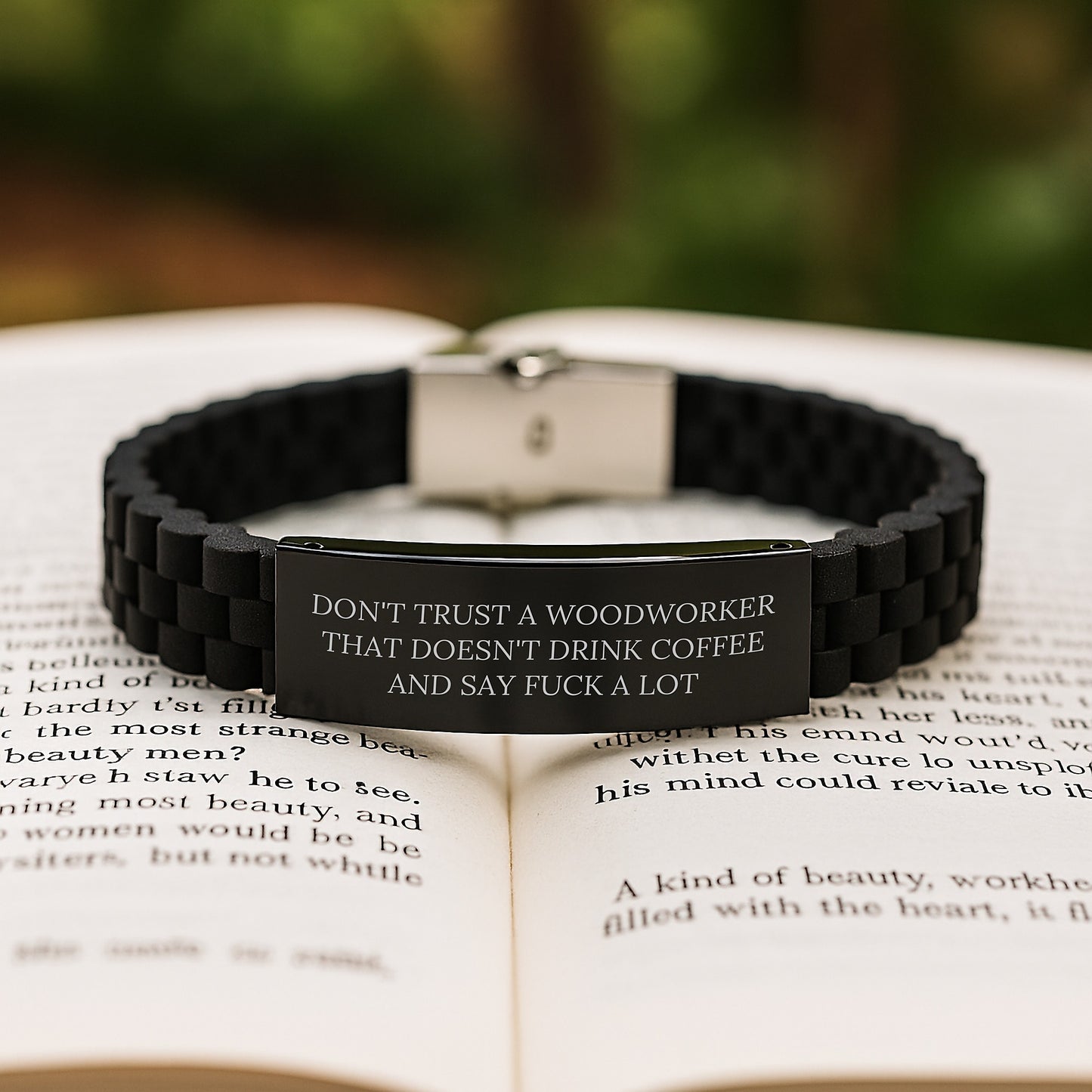 Handcrafted Woodworker Gifts from Friends for Men - Funny Quote Glide lock Clasp Bracelet, Unique Christmas Unique Gifts - Image 2
