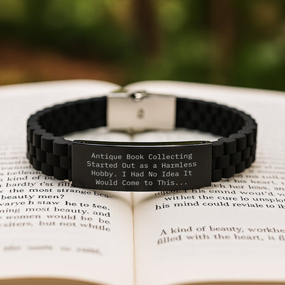 Antique Book Collecting Gifts for Men and Women, Funny Quote Glide lock Clasp Bracelet, Black Stainless Steel Christmas Unique Gifts from Friends - Image 2