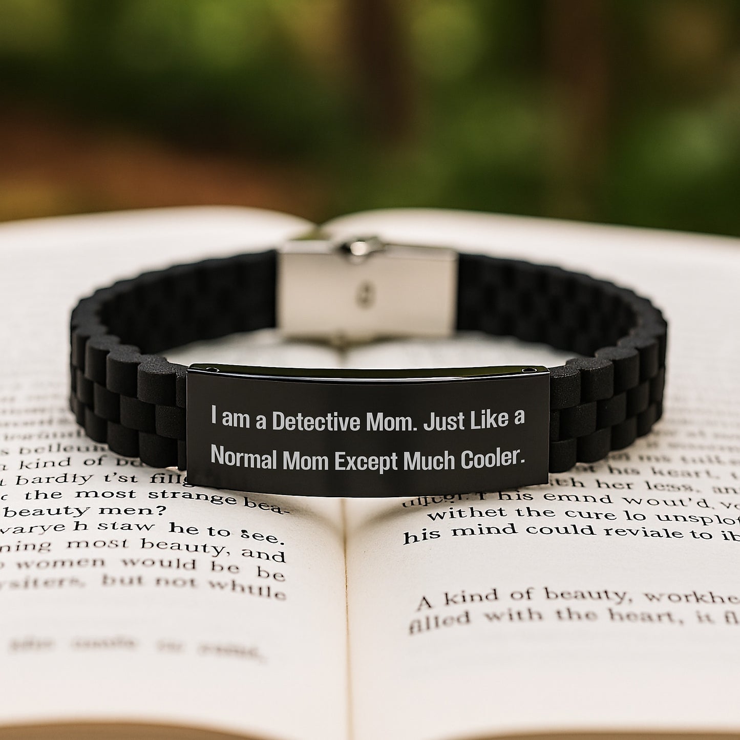 Detective Mom Gifts - Glide lock Clasp Black Stainless Steel Silicone Adjustable Bracelet for Graduation, Funny 'I Am A Detective Mom' Quote, Gifts from Mom to Detective, Gifts for Detective - Image 2