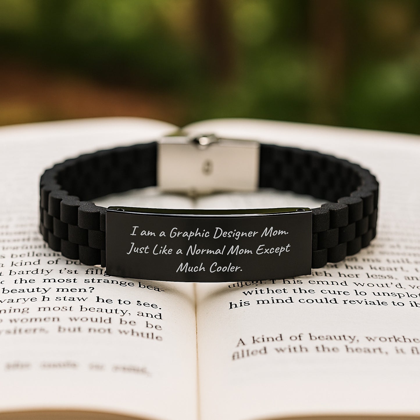 Graphic Designer Gifts for Birthday, Funny Quote Glide lock Clasp Bracelet from Mom, Adjustable Silicone Stainless Steel Black - Image 2