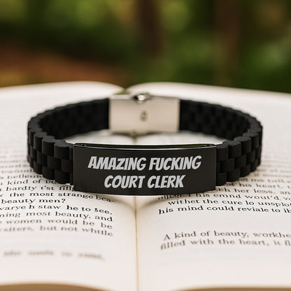 Funny Court Clerk Gifts from Friends for Court Clerk Graduation Unique Gifts with Amazing F--king Court Clerk Quote and Glide lock Clasp Bracelet - Image 2
