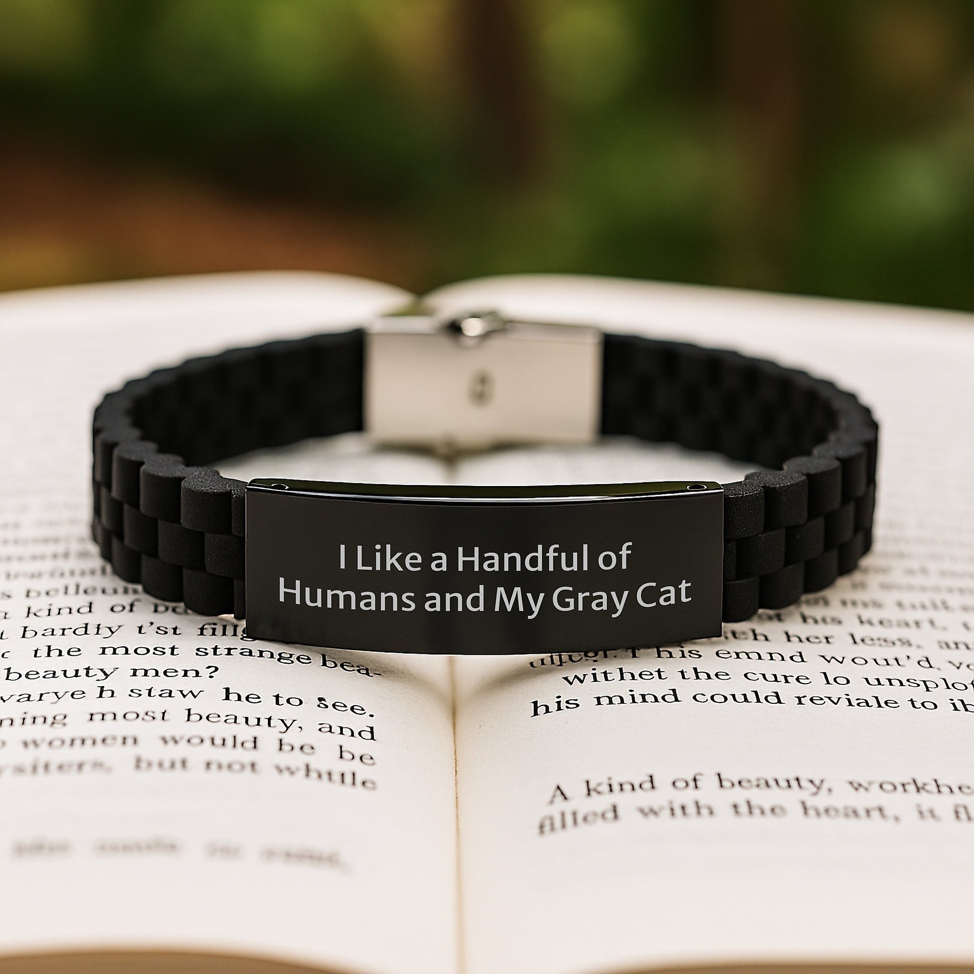 Gray Cat Lover Gifts, Funny Quote Gifts for Christmas, I Like A Handful Of Humans And My Gray Cat Glide lock Clasp Bracelet - Image 2