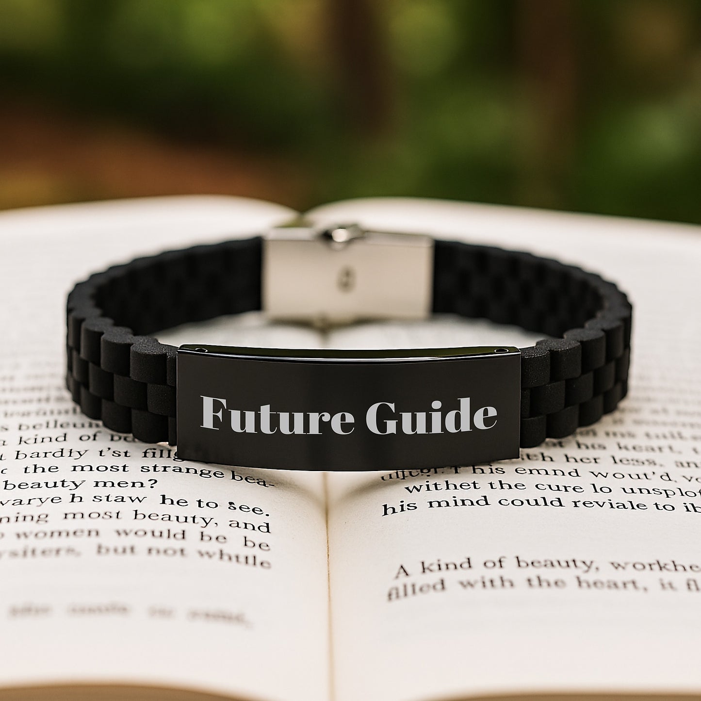 Guide to Future Success Inspirational Glide lock Clasp Bracelet, Gifts from Men for Guide Graduation, Inspirational Quote, Black Stainless Steel and Silicone, Adjustable, Premium Bag - Image 2