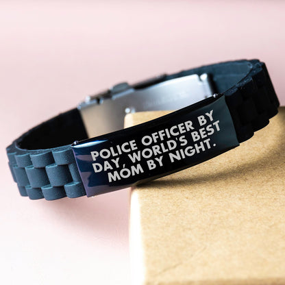 Police Officer By Day, World's Best Mom By Night., Gifts for Police Officers, Glide lock Clasp Bracelet, Graduation Unique Gifts from Family - Image 3