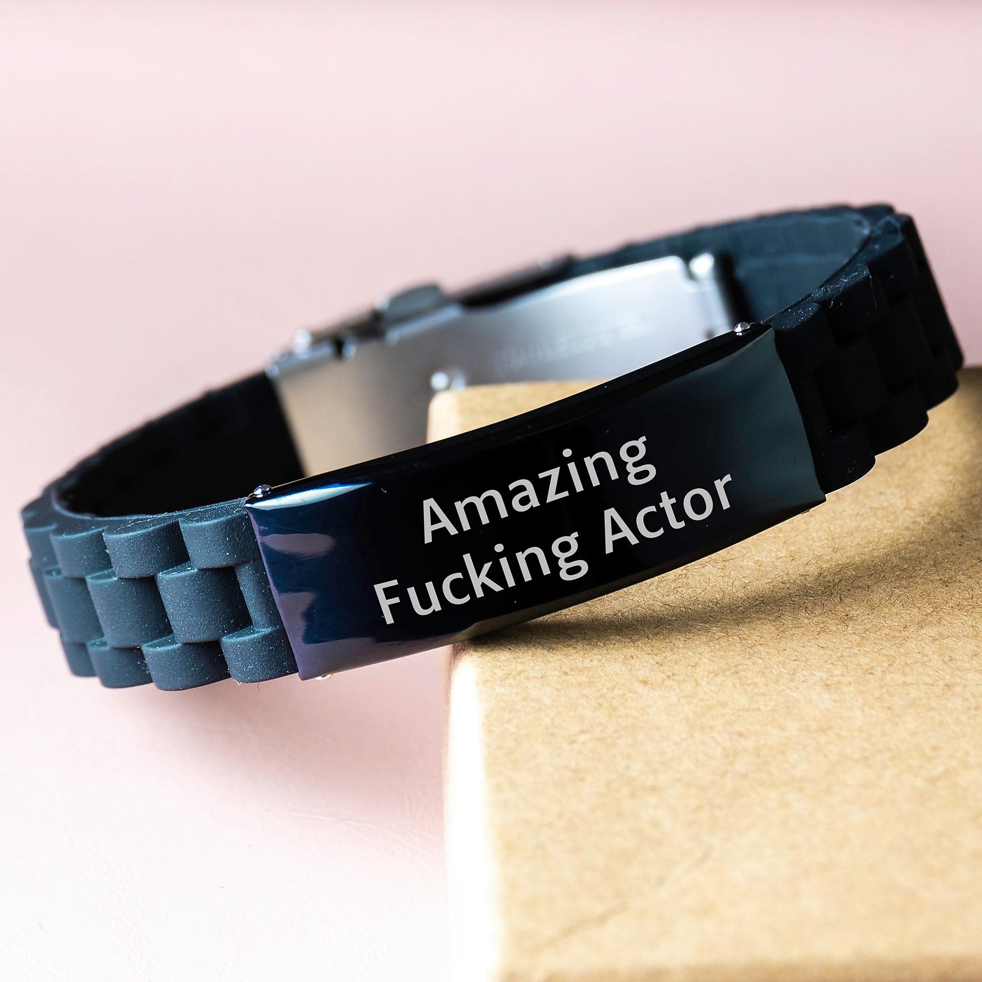 Funny Actor Gifts for Men, Christmas Unique Presents from Friends, Glide lock Clasp Bracelet with Amazing F--king Actor Quote, Adjustable Stainless Steel - Image 3