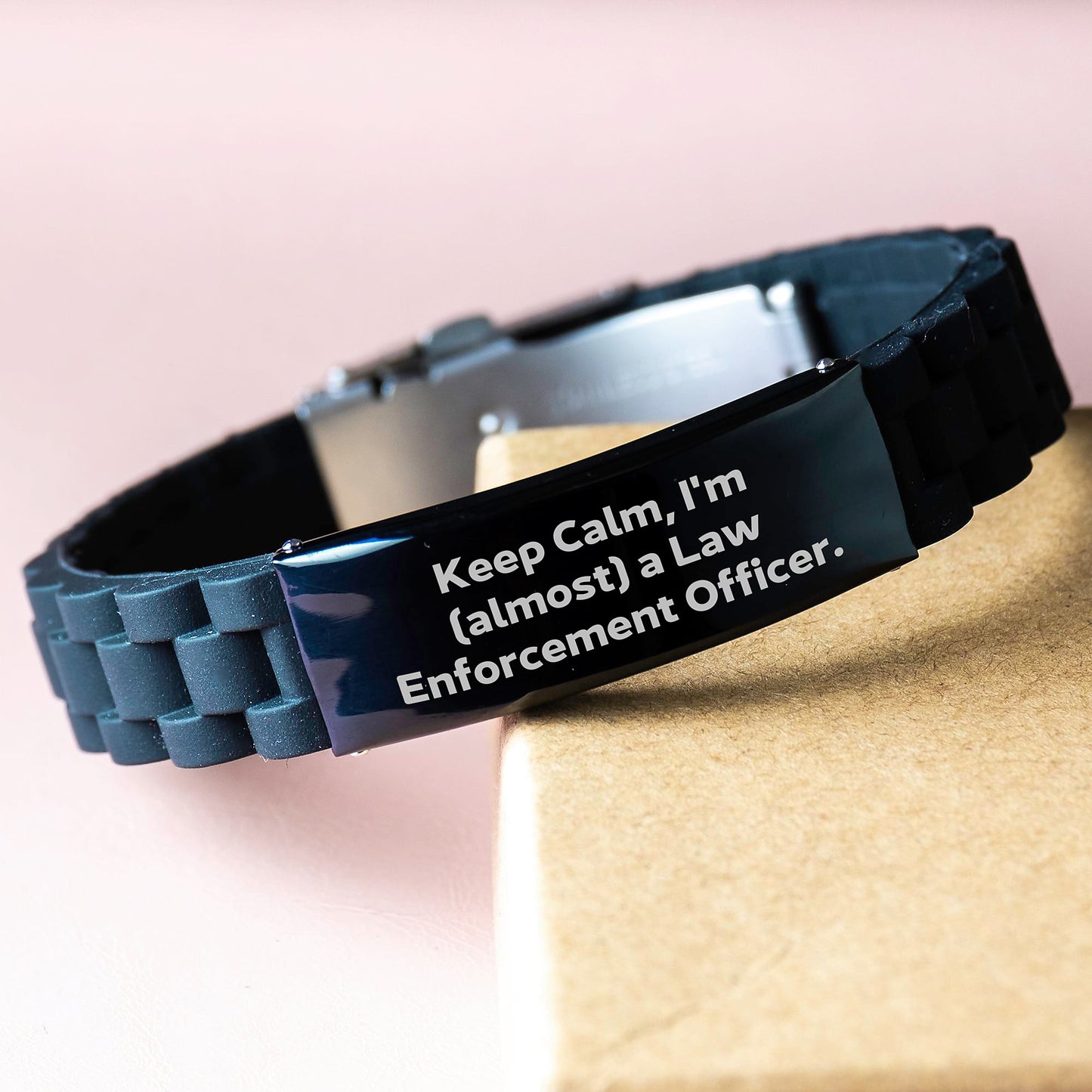Funny Law Enforcement Officer Gifts for Men from Friends - Glide lock Clasp Bracelet, Black Stainless Steel, Silver, Silicone - Christmas Unique Gifts - Image 3