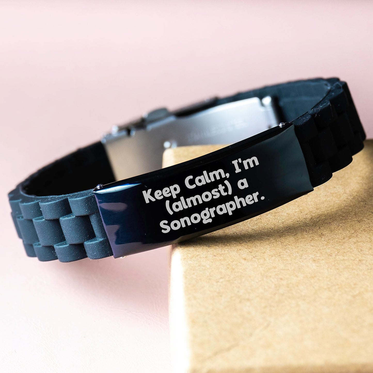 Funny Sonographer Gifts from Friends, Unique Inspirational Quote Glide lock Clasp Birthday Jewelry for Sonographer, Adjustable Black Stainless Steel Silicone Women's Men's Gift - Image 3