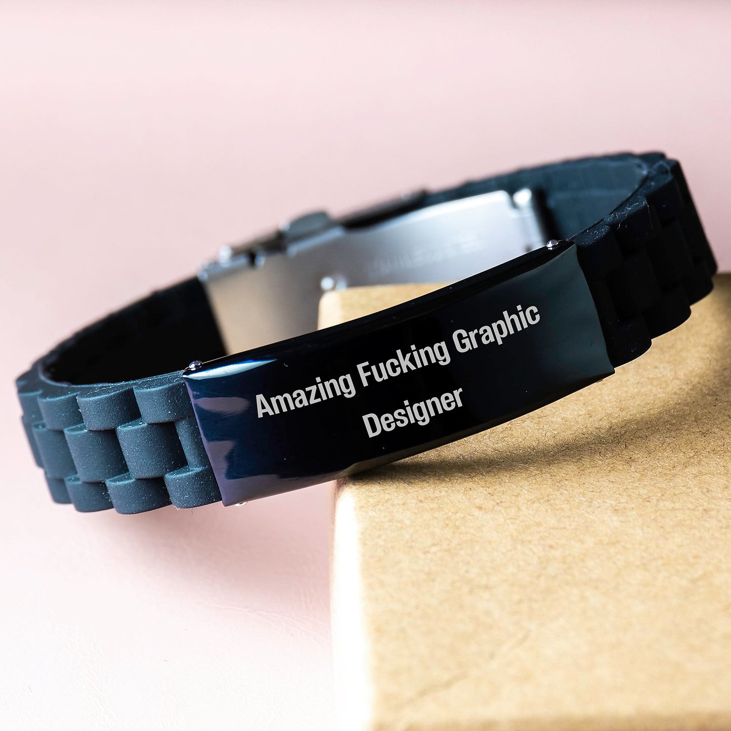 Graphic Designer Funny Gift for Men, Unique Glide lock Clasp Bracelet with Silver, Black Stainless Steel, and Silicone, Gifts from Friends, Family, or Coworkers for Christmas - Image 3