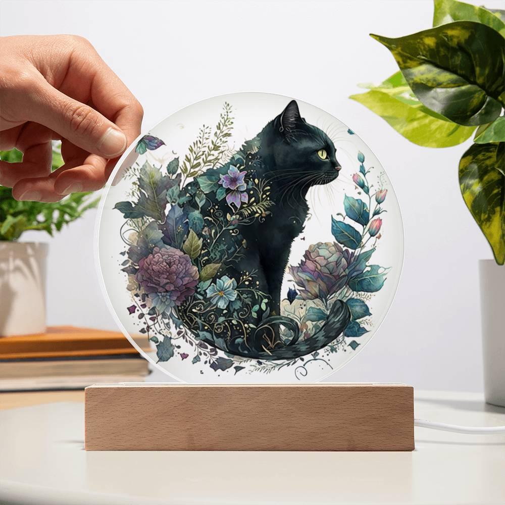 Glowing Eyes at Midnight: Halloween Cat Acrylic Plaque - Mallard Moon Gift Shop