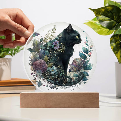 Glowing Eyes at Midnight: Halloween Cat Acrylic Plaque - Mallard Moon Gift Shop