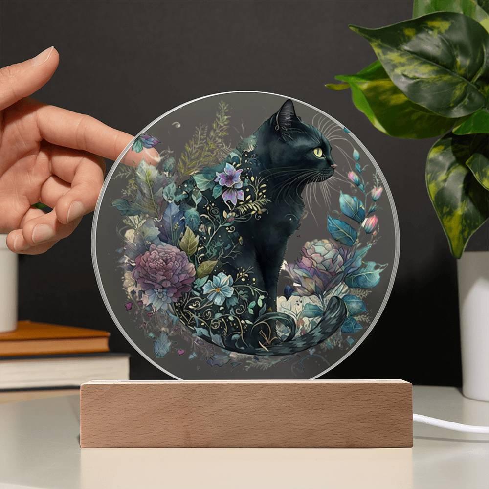 Glowing Eyes at Midnight: Halloween Cat Acrylic Plaque - Mallard Moon Gift Shop