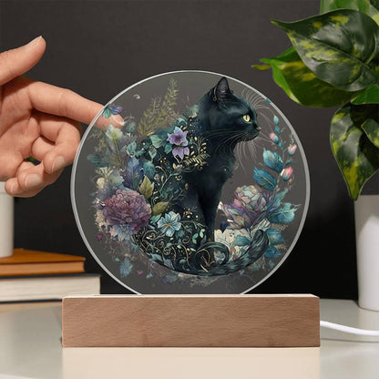 Glowing Eyes at Midnight: Halloween Cat Acrylic Plaque - Mallard Moon Gift Shop