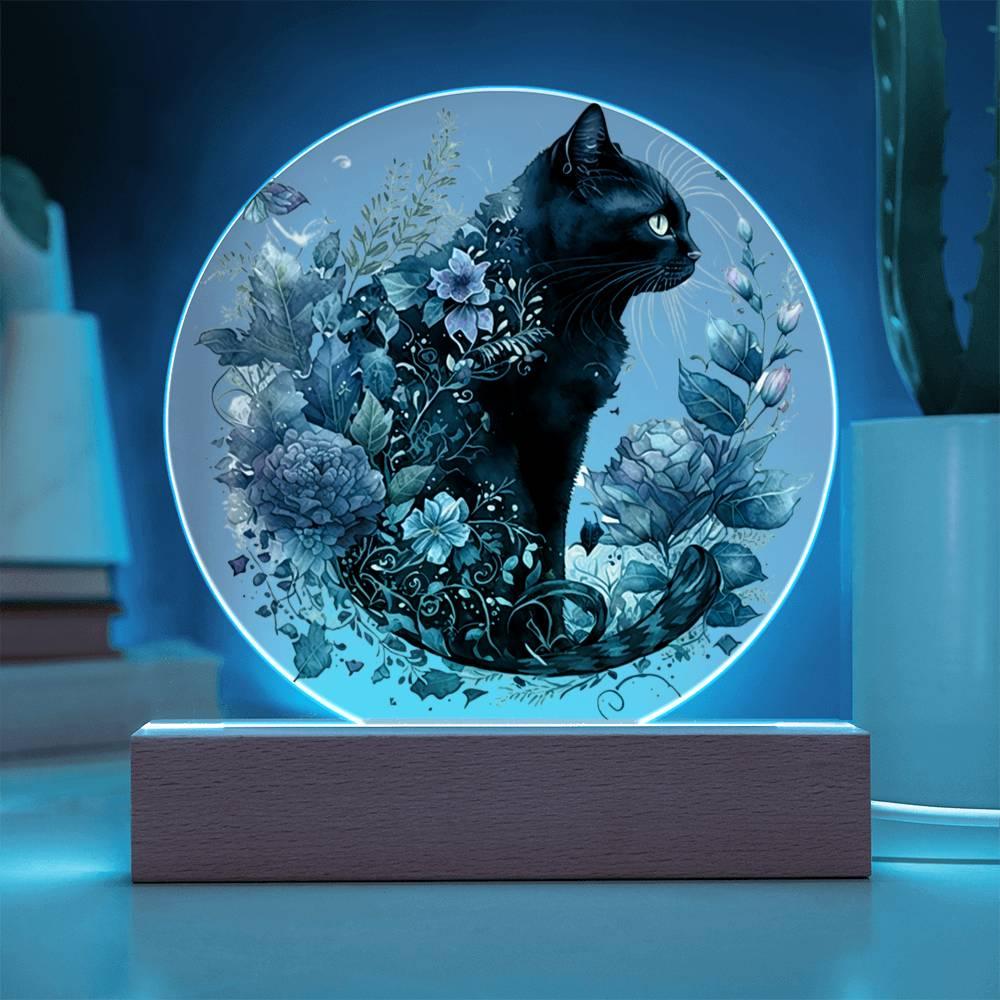 Glowing Eyes at Midnight: Halloween Cat Acrylic Plaque - Mallard Moon Gift Shop