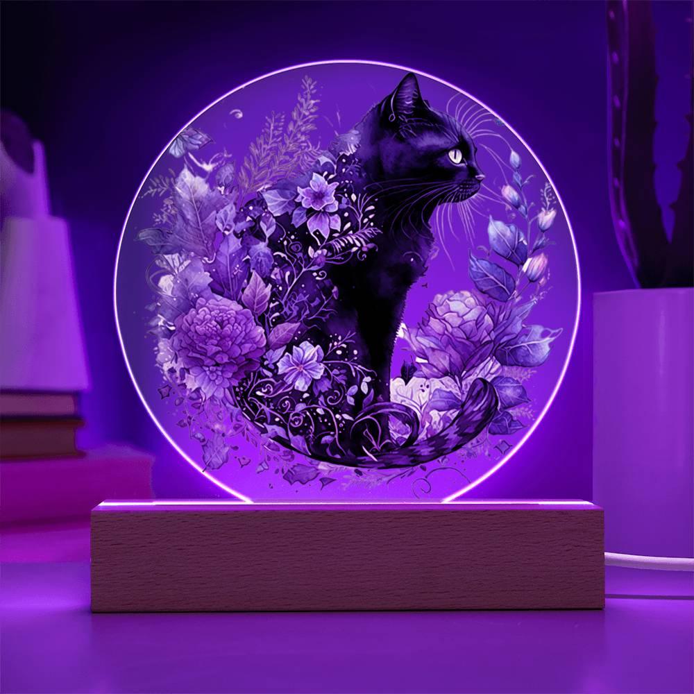 Glowing Eyes at Midnight: Halloween Cat Acrylic Plaque - Mallard Moon Gift Shop