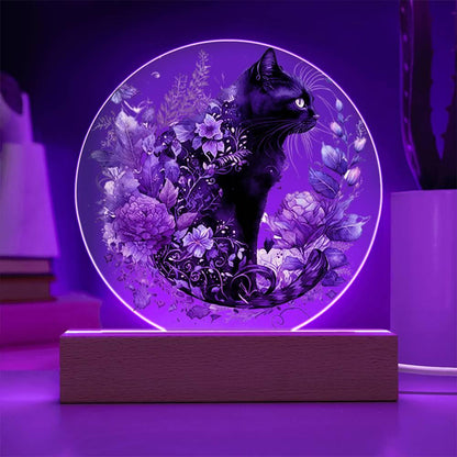 Glowing Eyes at Midnight: Halloween Cat Acrylic Plaque - Mallard Moon Gift Shop