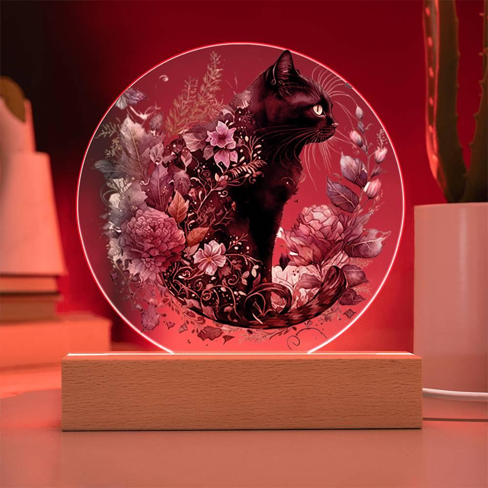 Glowing Eyes at Midnight: Halloween Cat Acrylic Plaque - Mallard Moon Gift Shop