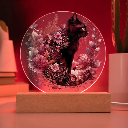 Glowing Eyes at Midnight: Halloween Cat Acrylic Plaque - Mallard Moon Gift Shop