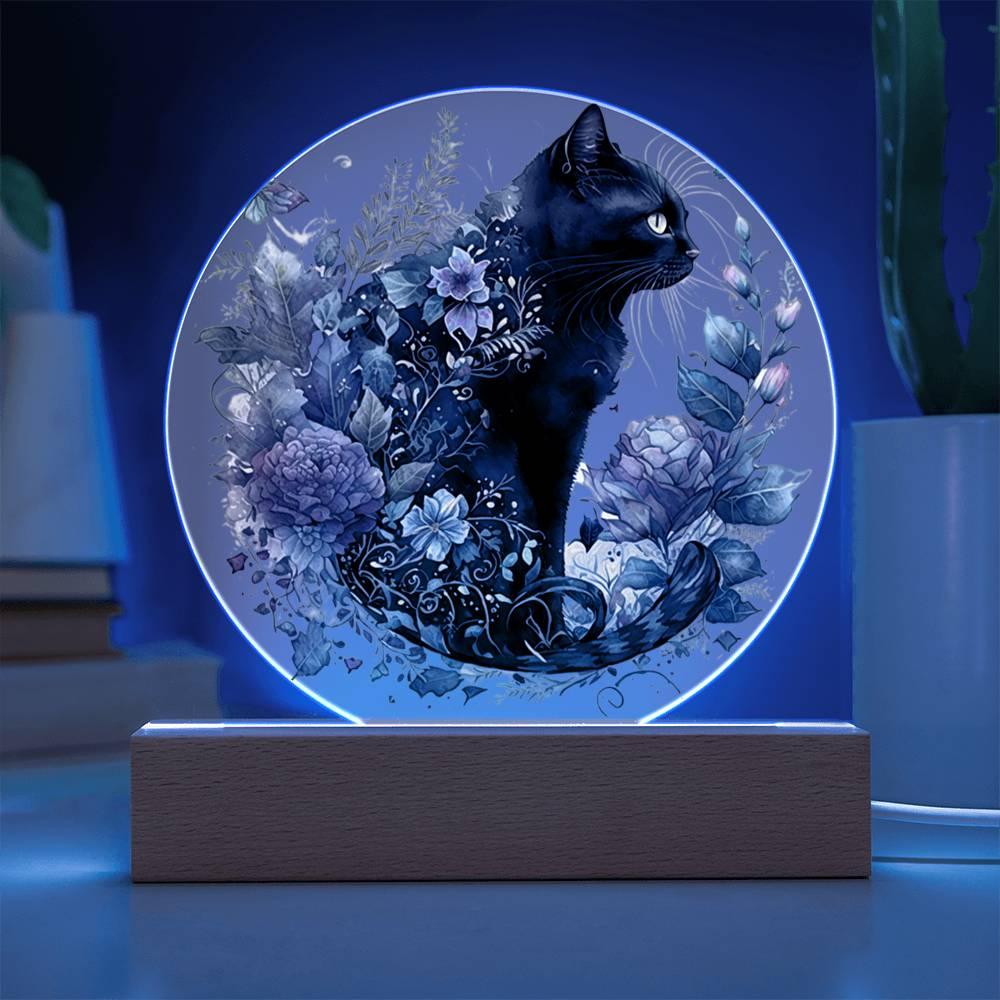 Glowing Eyes at Midnight: Halloween Cat Acrylic Plaque - Mallard Moon Gift Shop
