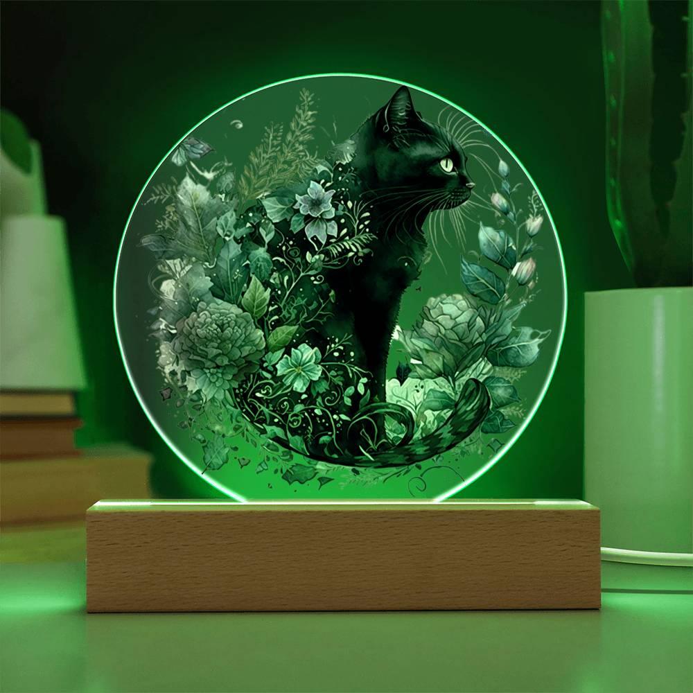 Glowing Eyes at Midnight: Halloween Cat Acrylic Plaque - Mallard Moon Gift Shop