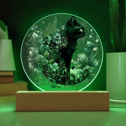 Glowing Eyes at Midnight: Halloween Cat Acrylic Plaque - Mallard Moon Gift Shop