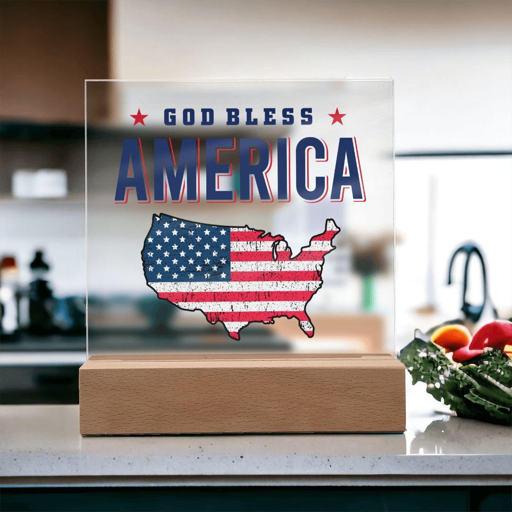 God Bless America Patriotic Acrylic Plaque - Mallard Moon Gift Shop