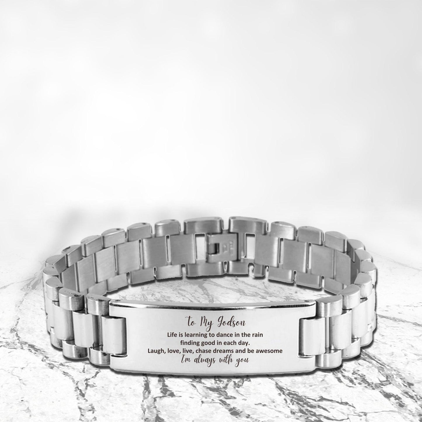 Godson Ladder Stainless Steel Engraved Bracelet, Motivational Christmas, Birthday Gifts - Life is learning to dance in the rain, finding good in each day. I'm always with you - Mallard Moon Gift Shop