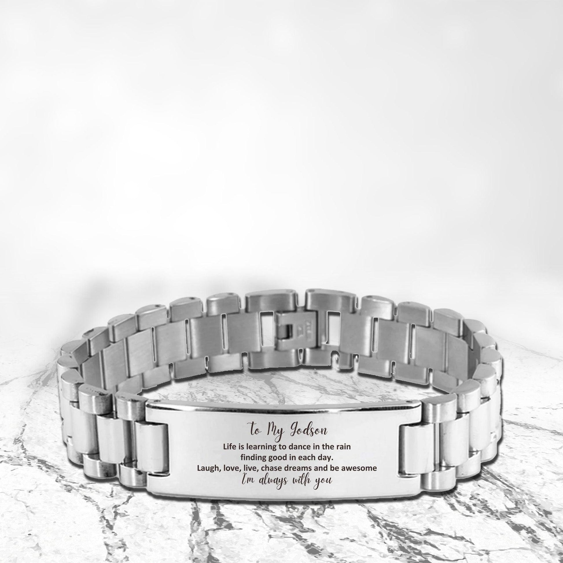 Godson Ladder Stainless Steel Engraved Bracelet, Motivational Christmas, Birthday Gifts - Life is learning to dance in the rain, finding good in each day. I'm always with you - Mallard Moon Gift Shop