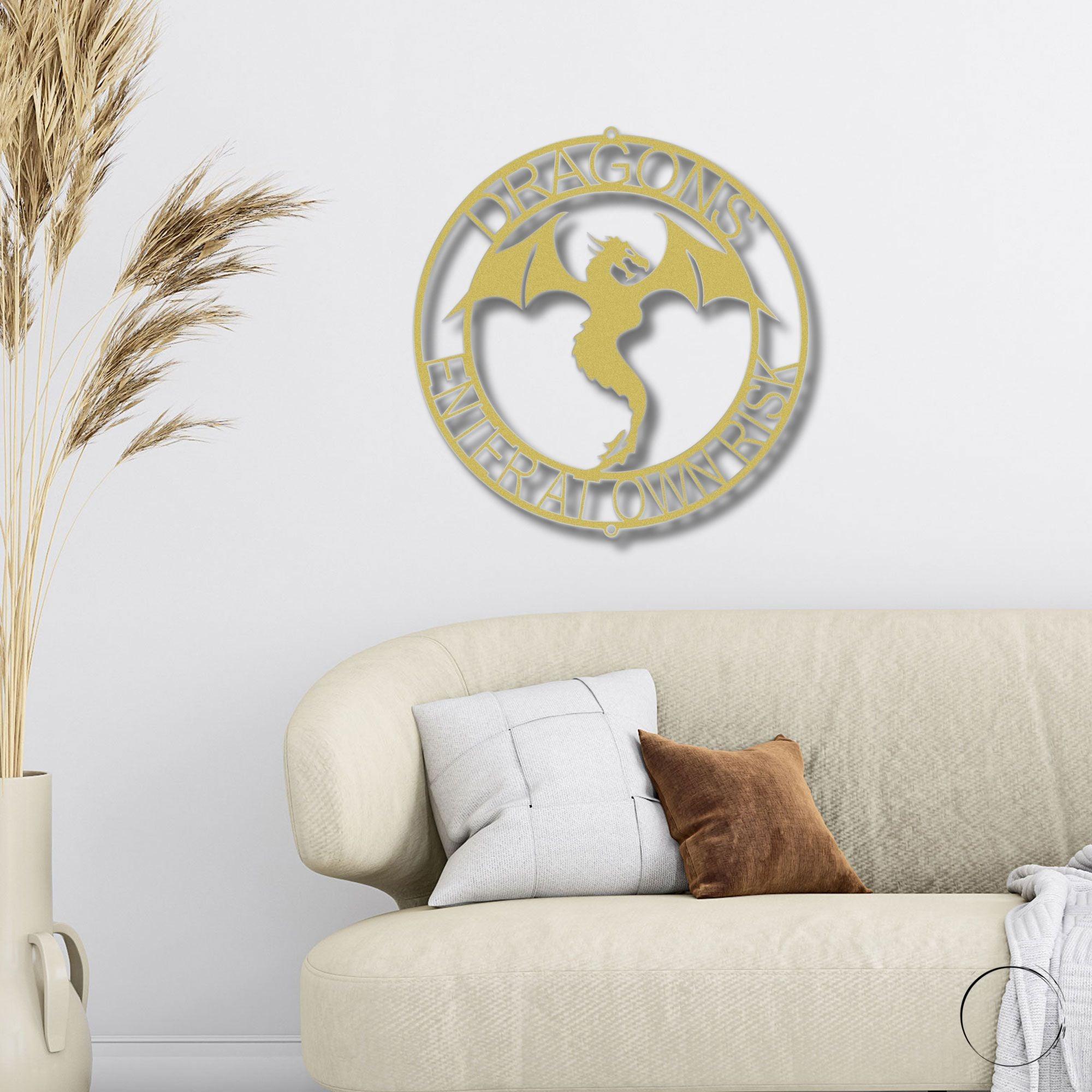 Dragon Ring Monogram Personalized Name Indoor Outdoor Steel Wall Sign Metal Art - Mallard Moon Gift Shop