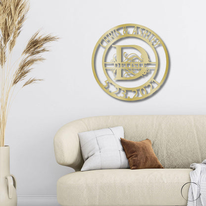 Personalized Elaborate Split Letter Name Initial Indoor Outdoor Steel Wall Sign Metal Art - Mallard Moon Gift Shop