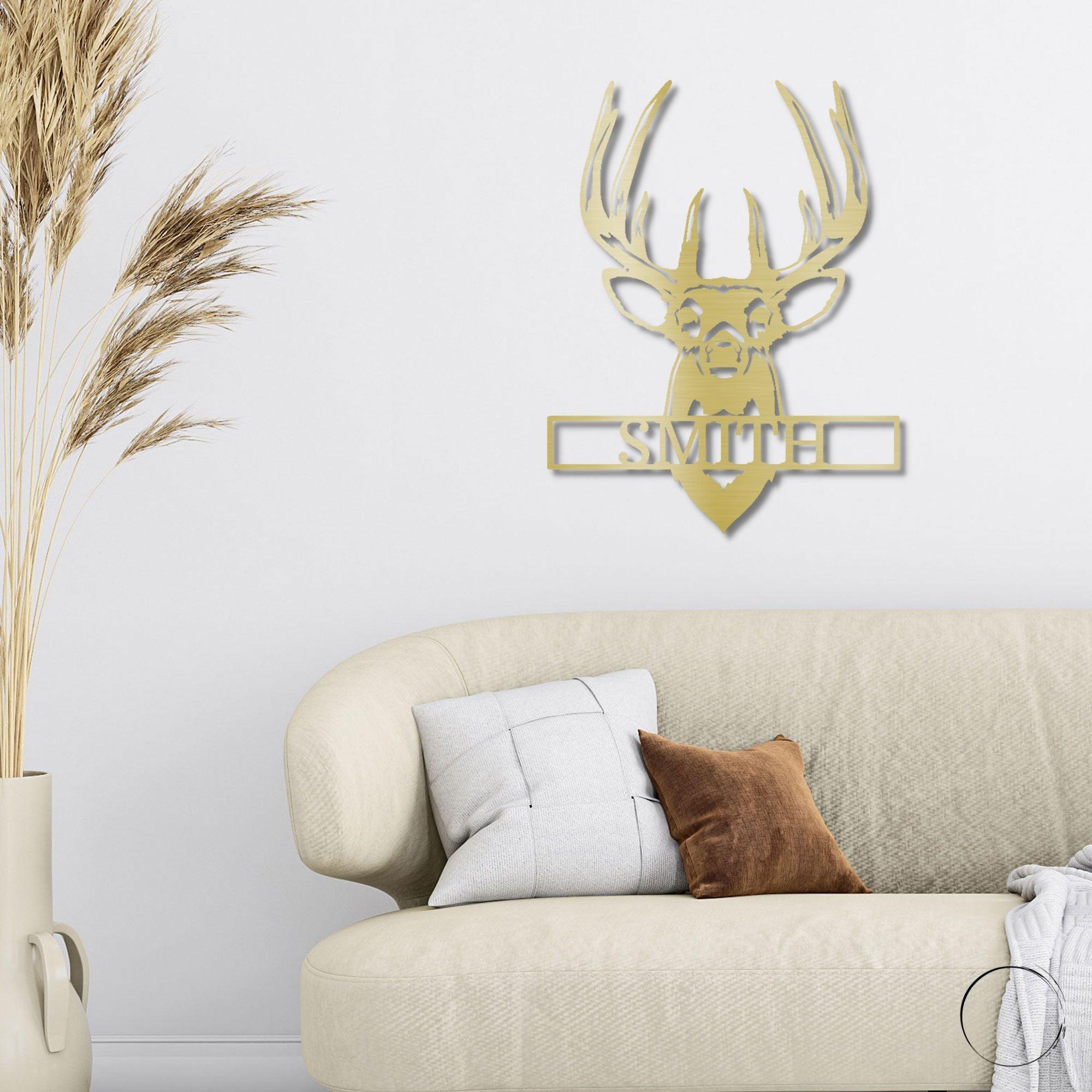 Deer Buck Head Mount Monogram Personalized Name Metal Art Wall Sign - Mallard Moon Gift Shop