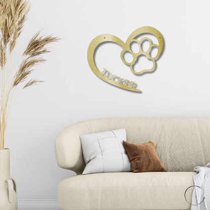 Puppy Love Paw Print Monogram Personalized Metal Art Wall Sign - Mallard Moon Gift Shop