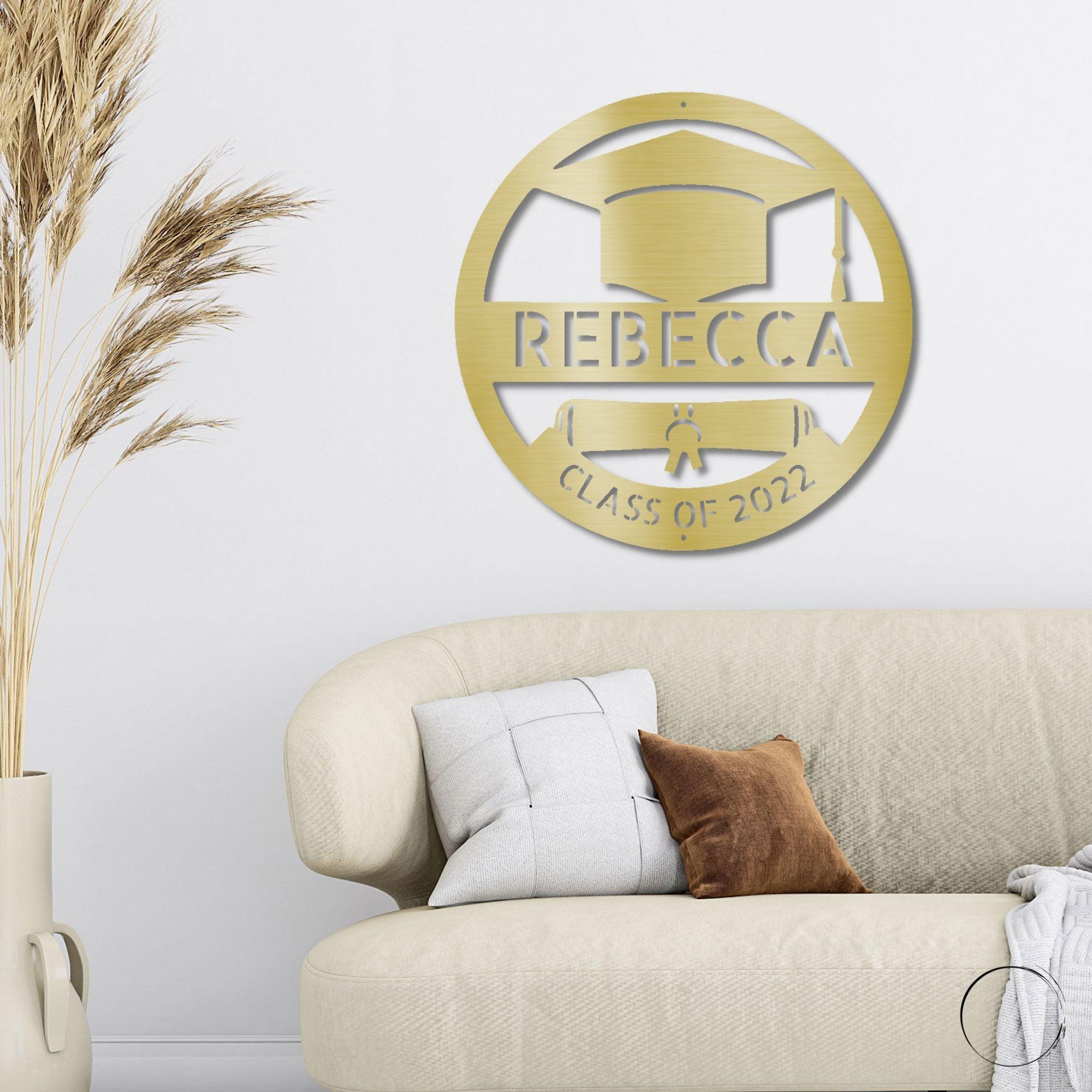 Graduation Cap and Diploma Custom Name Metal Art Wall Sign - Mallard Moon Gift Shop