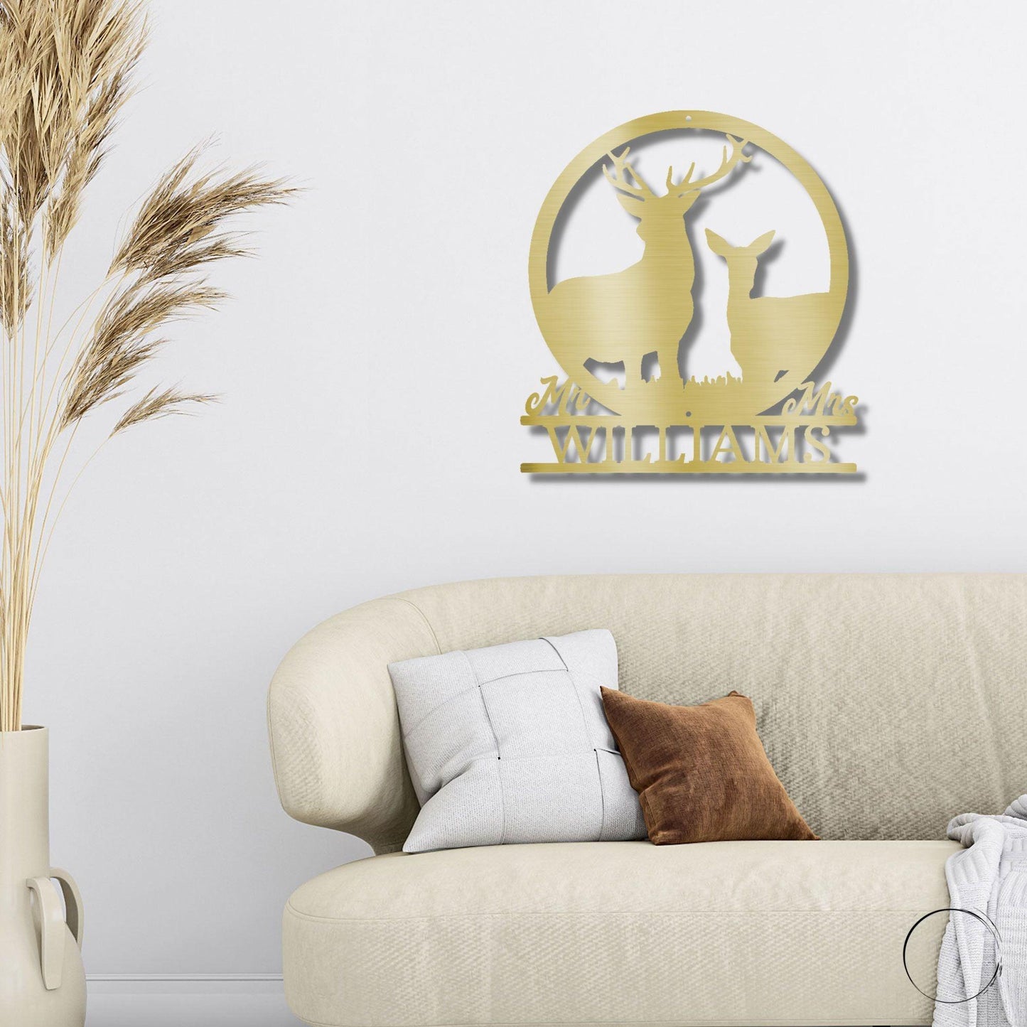 Deer Stag and Doe Mr and Mrs Custom Name Metal Art Wall Sign - Mallard Moon Gift Shop