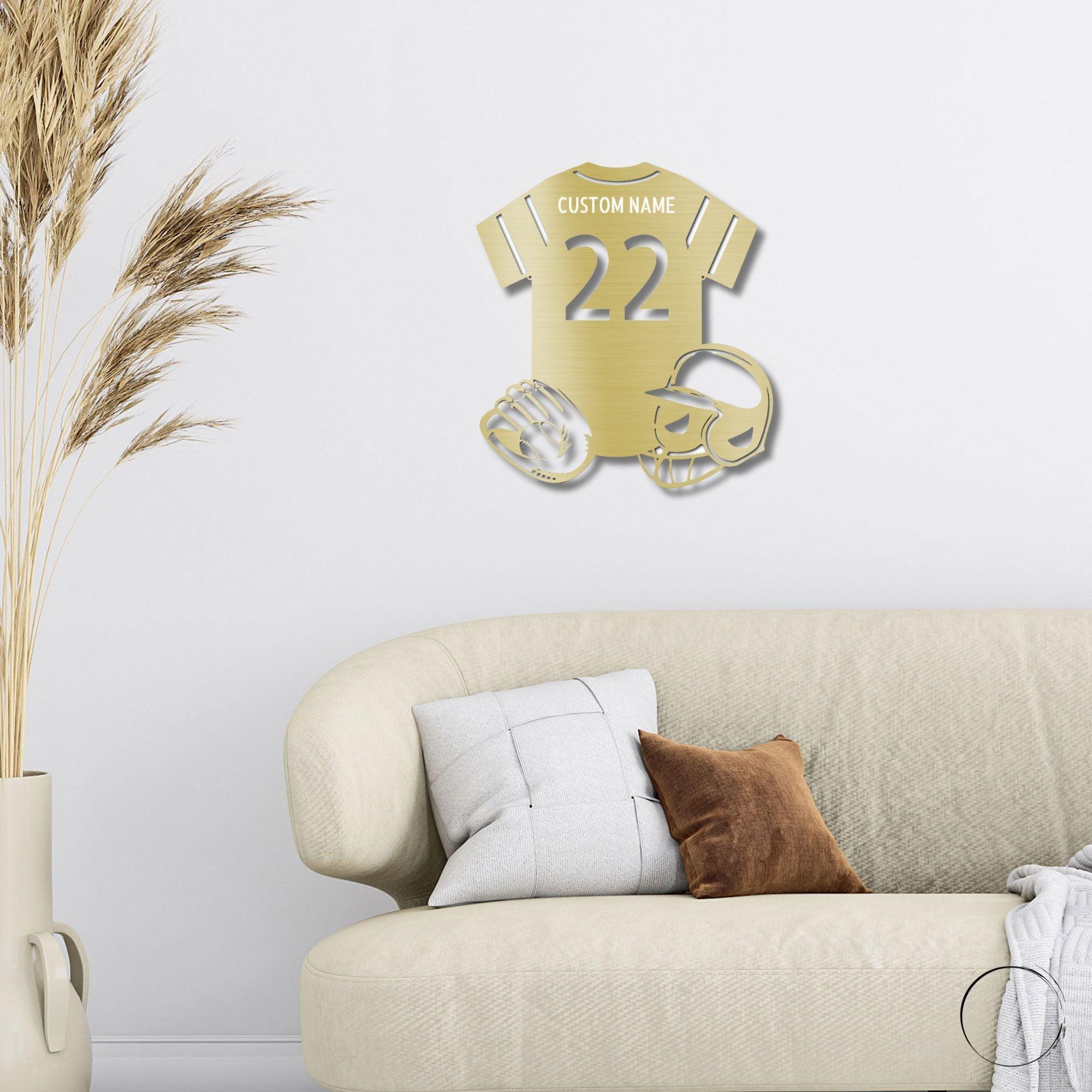 Baseball Gear Custom Name and Jersey Number Metal Wall Sign - Mallard Moon Gift Shop