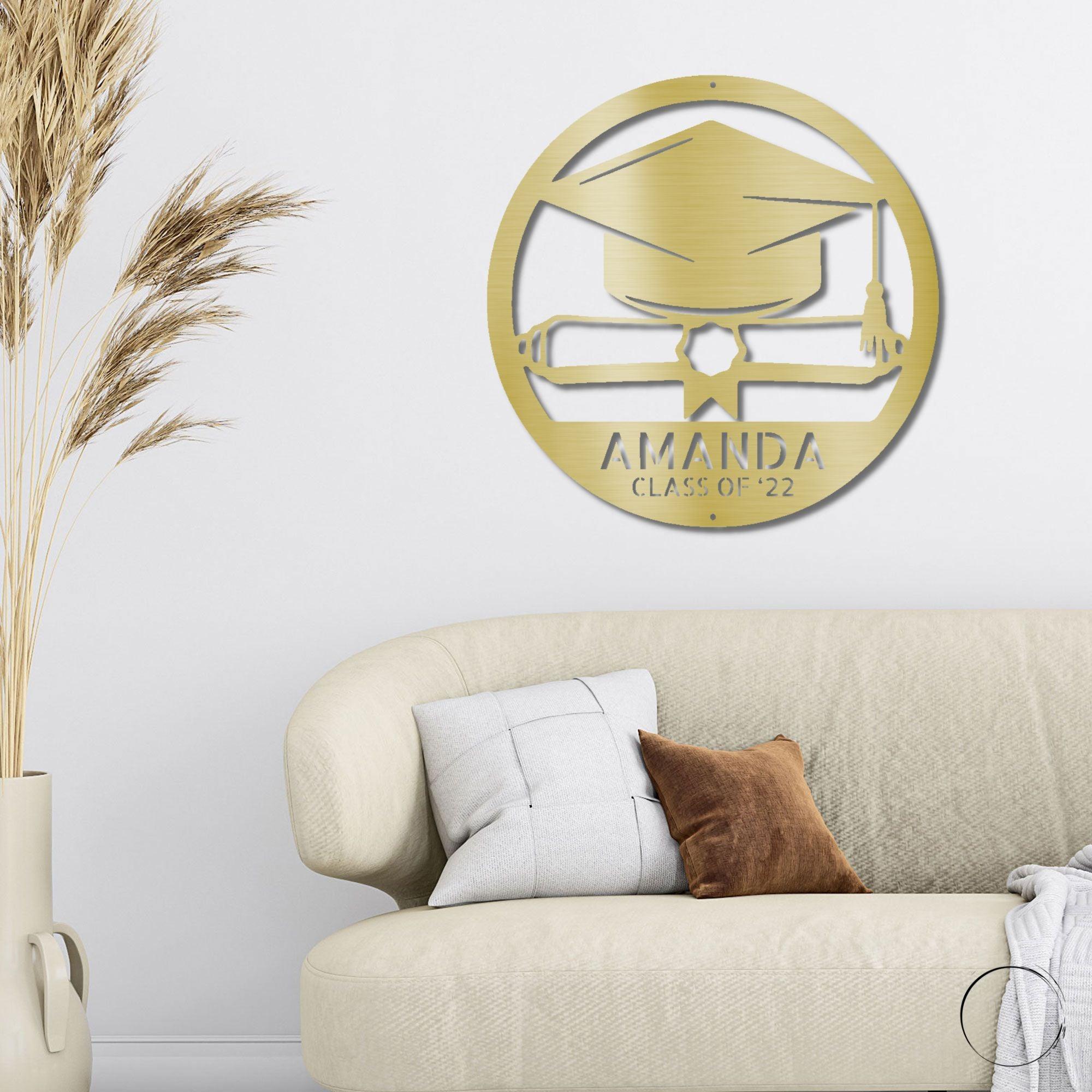 Graduation Cap and Diploma Custom Name Metal Art Wall Sign - Mallard Moon Gift Shop