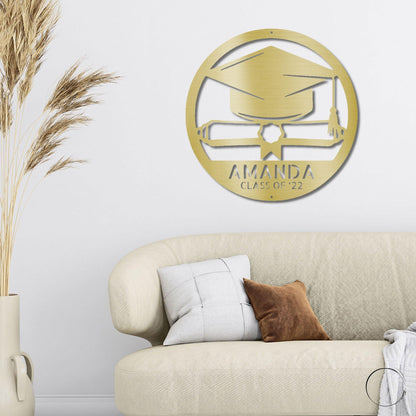 Graduation Cap and Diploma Custom Name Metal Art Wall Sign - Mallard Moon Gift Shop
