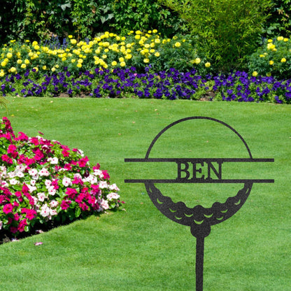 Golf Ball Tee Personalized Name Address Outdoor Steel Stake Sign Metal Art Yard Sign - Mallard Moon Gift Shop