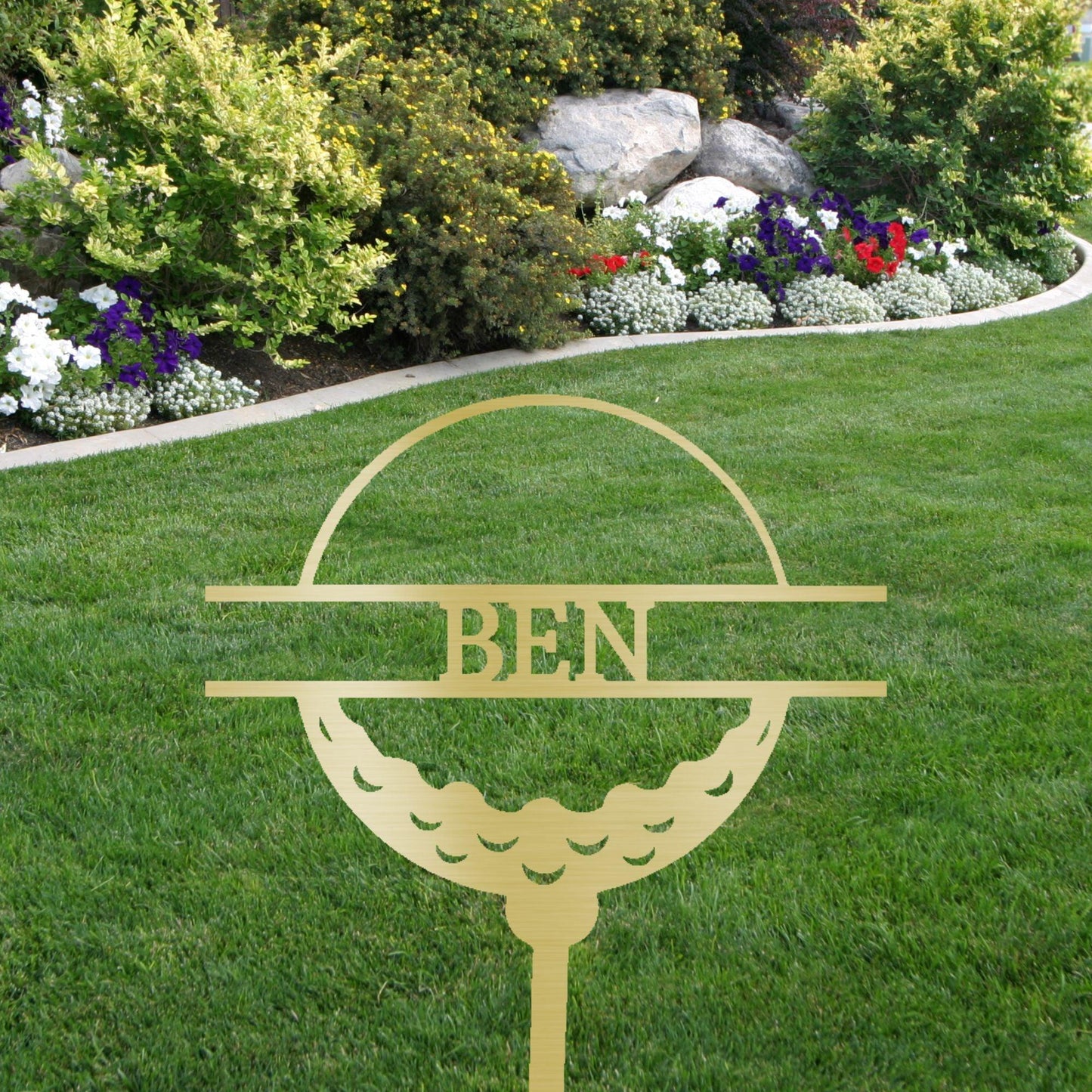 Golf Ball Tee Personalized Name Address Outdoor Steel Stake Sign Metal Art Yard Sign - Mallard Moon Gift Shop