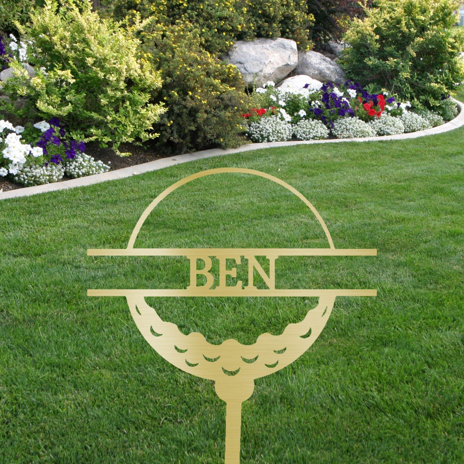Golf Ball Tee Personalized Name Address Outdoor Steel Stake Sign Metal Art Yard Sign - Mallard Moon Gift Shop