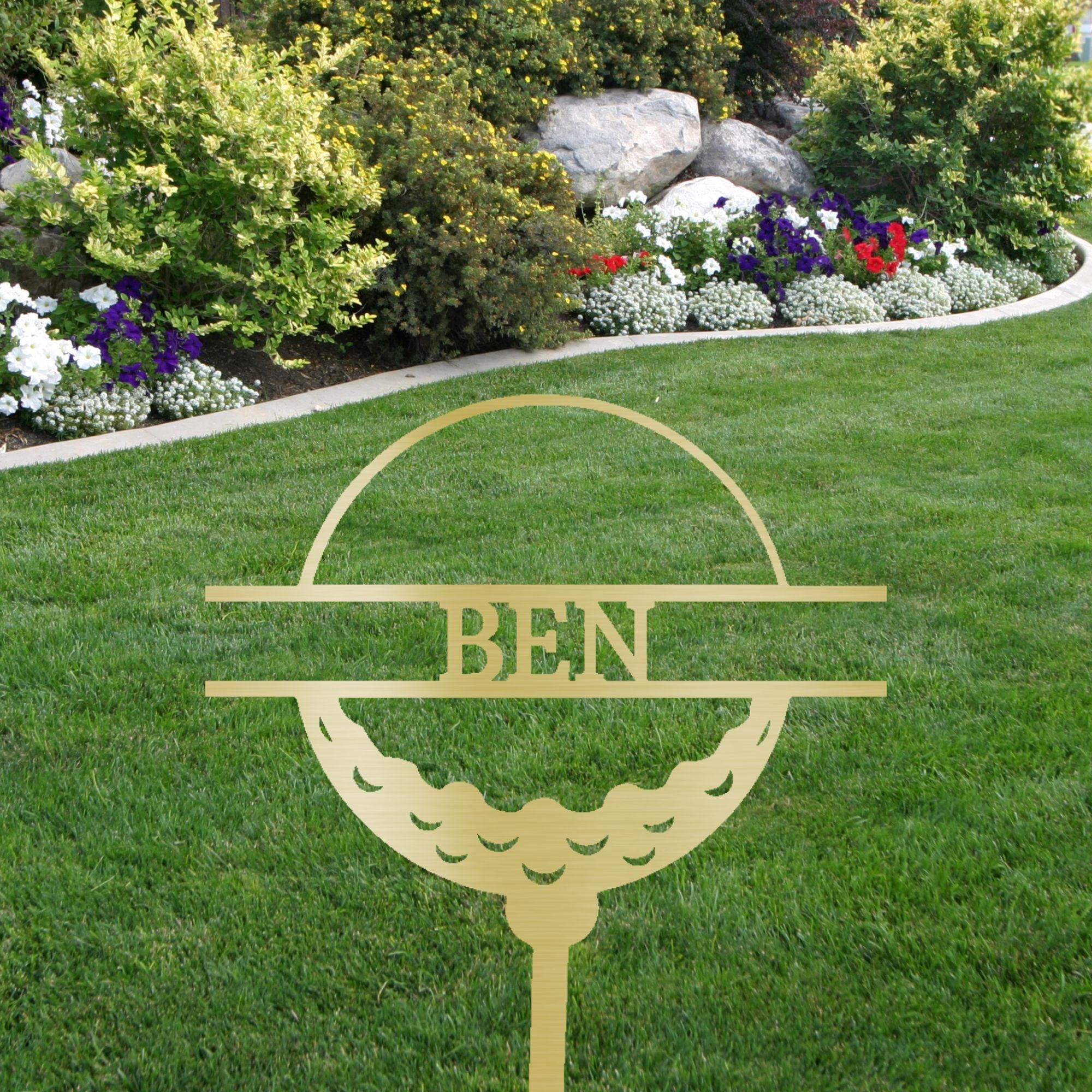 Golf Ball Tee Personalized Name Address Outdoor Steel Stake Sign Metal Art Yard Sign - Mallard Moon Gift Shop