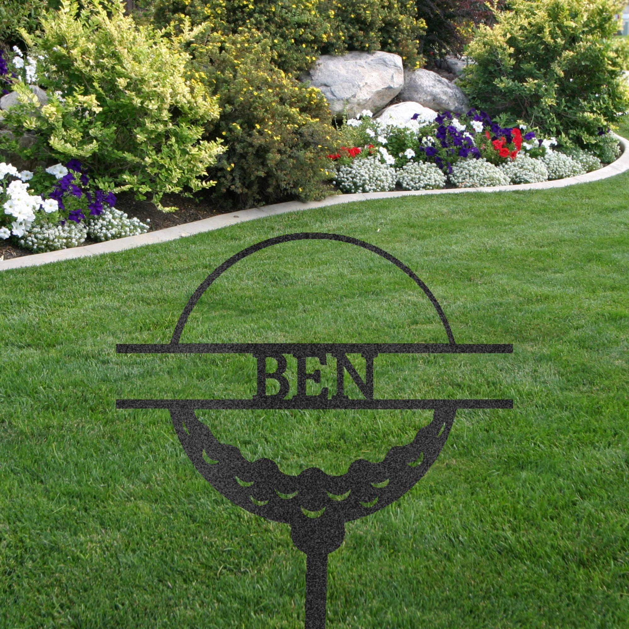 Golf Ball Tee Personalized Name Address Outdoor Steel Stake Sign Metal Art Yard Sign - Mallard Moon Gift Shop