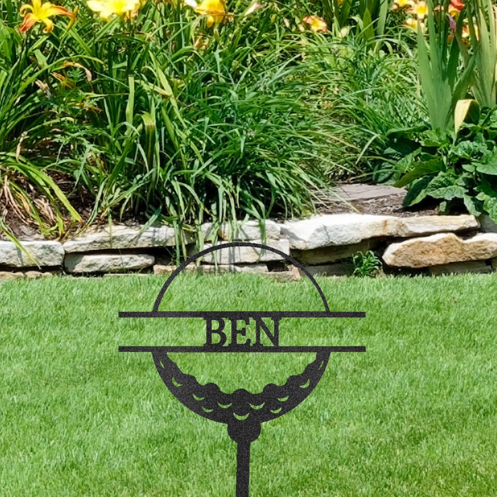 Golf Ball Tee Personalized Name Address Outdoor Steel Stake Sign Metal Art Yard Sign - Mallard Moon Gift Shop