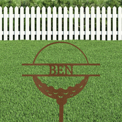 Golf Ball Tee Personalized Name Address Outdoor Steel Stake Sign Metal Art Yard Sign - Mallard Moon Gift Shop