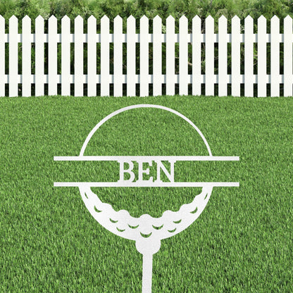Golf Ball Tee Personalized Name Address Outdoor Steel Stake Sign Metal Art Yard Sign - Mallard Moon Gift Shop