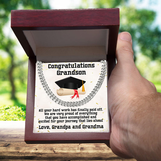 Grandson Graduation 2024 Congratulations Cuban Chain Link Necklace - Mallard Moon Gift Shop