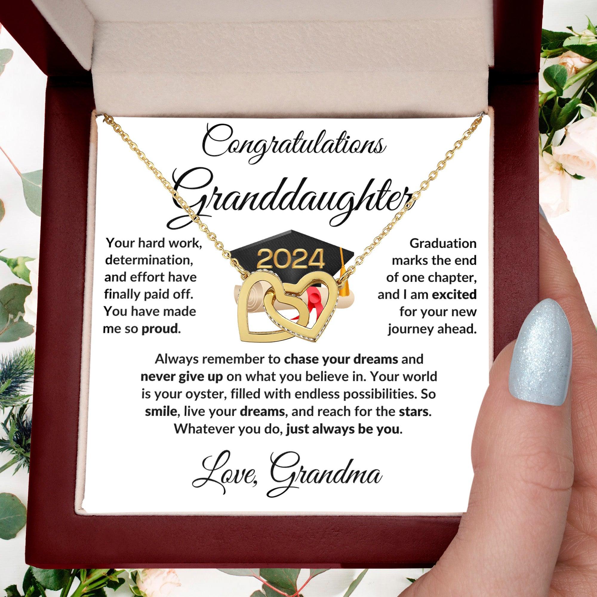 Granddaughter Jewelry Graduation Class of 2024 Personalized Interlocking Hearts Pendant Necklace with Heartfelt Message and Gift Box - Mallard Moon Gift Shop