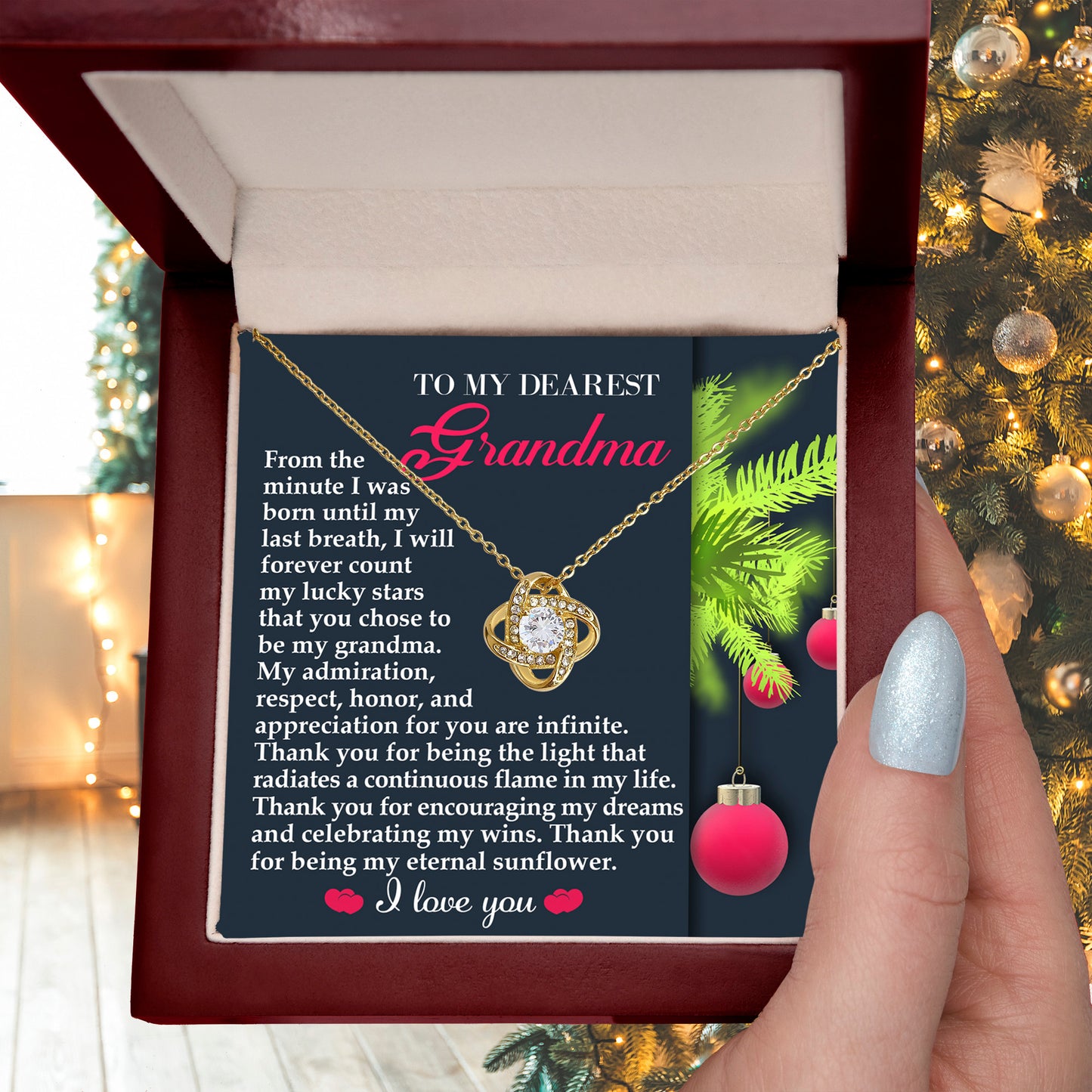 Gift for Grandma - Eternal Sunflower - Love Knot Pendant Necklace - Mallard Moon Gift Shop