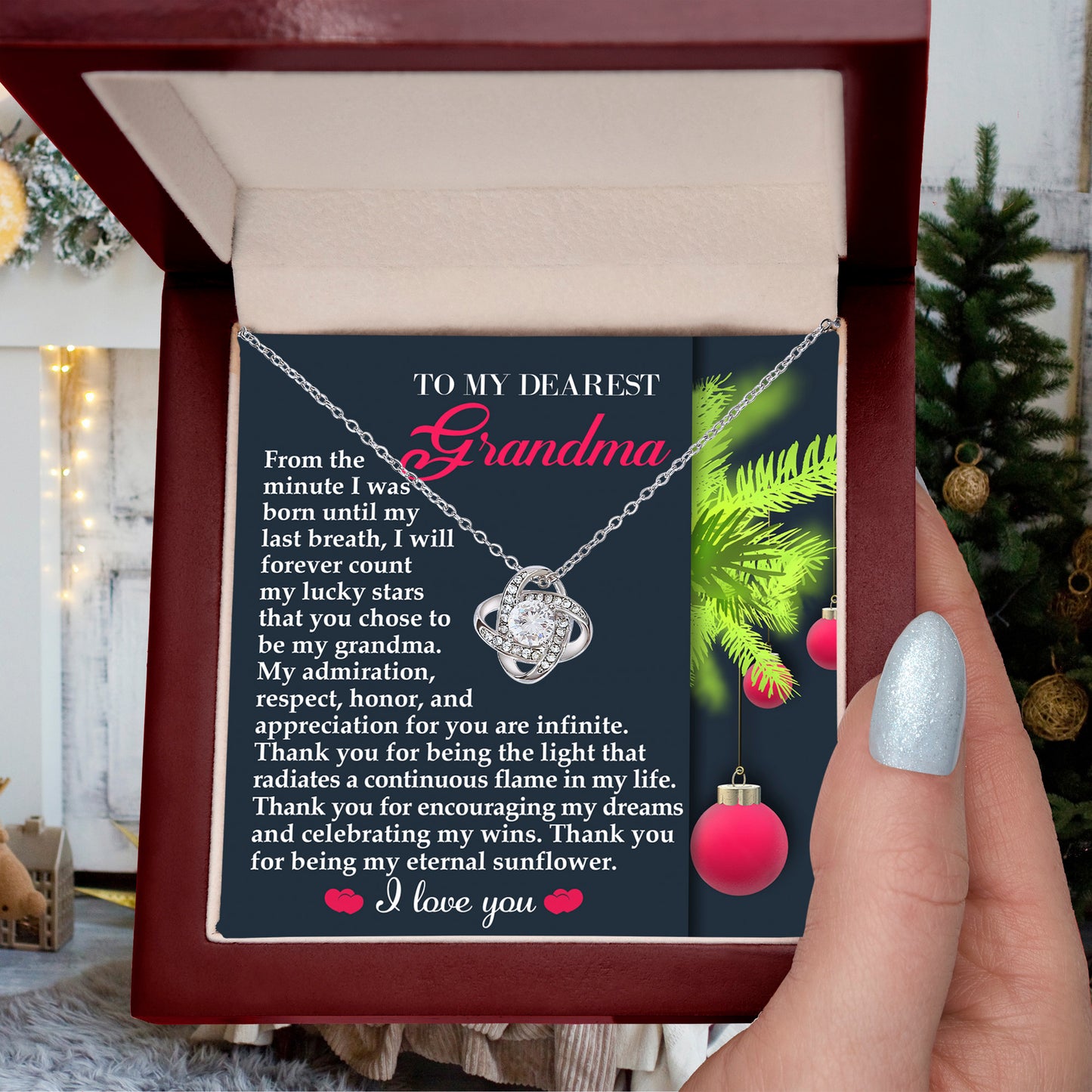 Gift for Grandma - Eternal Sunflower - Love Knot Pendant Necklace - Mallard Moon Gift Shop